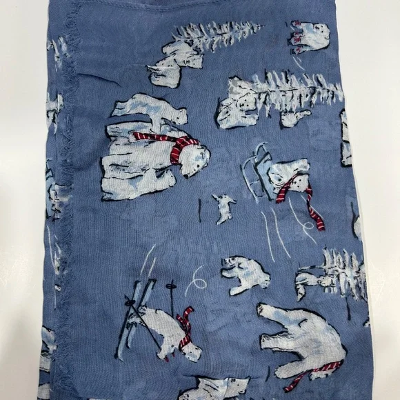 Vera Bradley-BEARY COOL BLUE-Soft Fringe Scarf Polar Bears soft shawl/cover  NEW - Picture 9 of 9